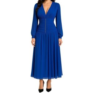 Vintage 90s STEPHAN CARAS Designer Bright Blue Evening Maxi Dress Cocktail